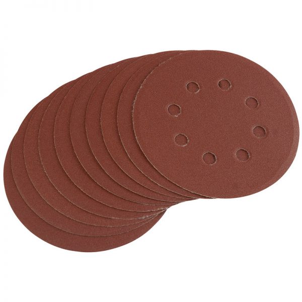 Ten 125mm 180 Grit Hook and Loop Sanding Discs