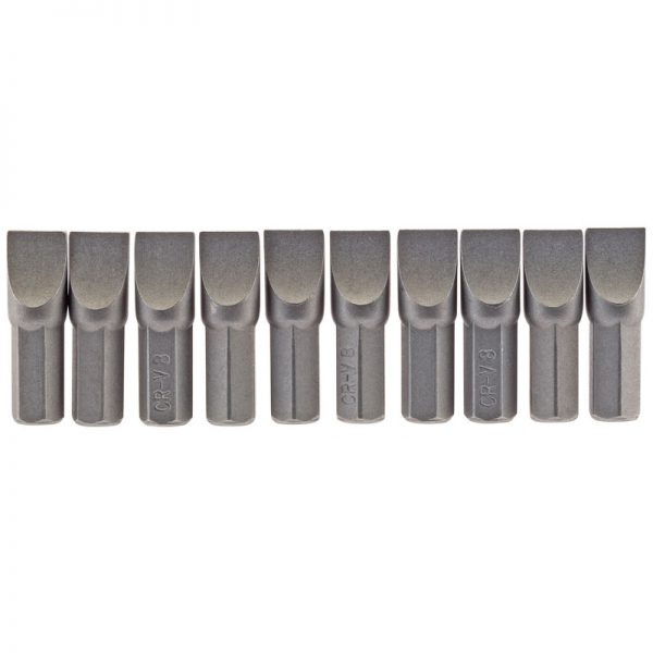 8mm 1/4" Hex. Plain Slot Insert Bit 25mm Long x 10