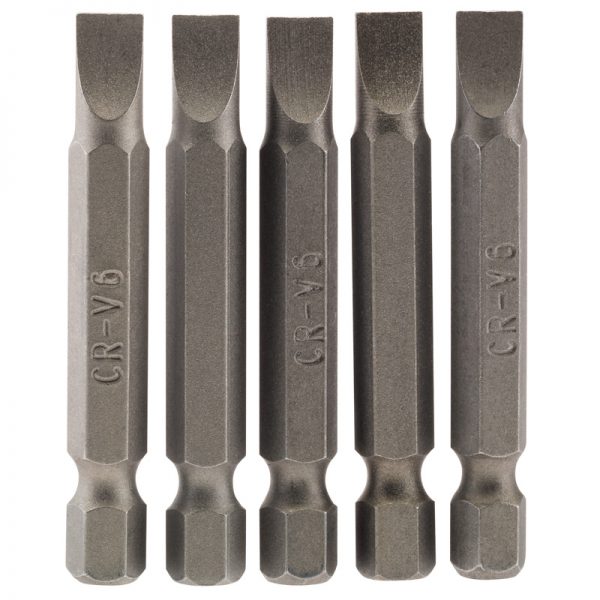 6mm 1/4" Hex. Plain Slot Insert Bit 50mm Long x 5