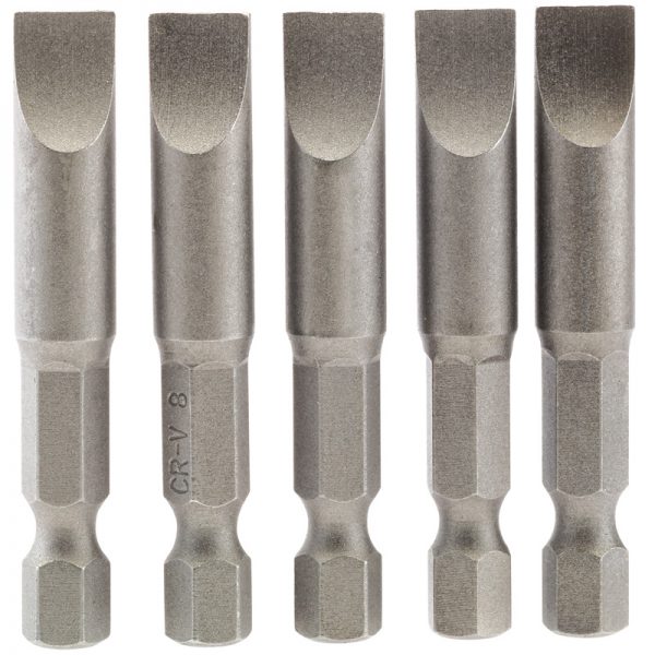 8mm 1/4" Hex. Plain Slot Insert Bit 50mm Long x 5